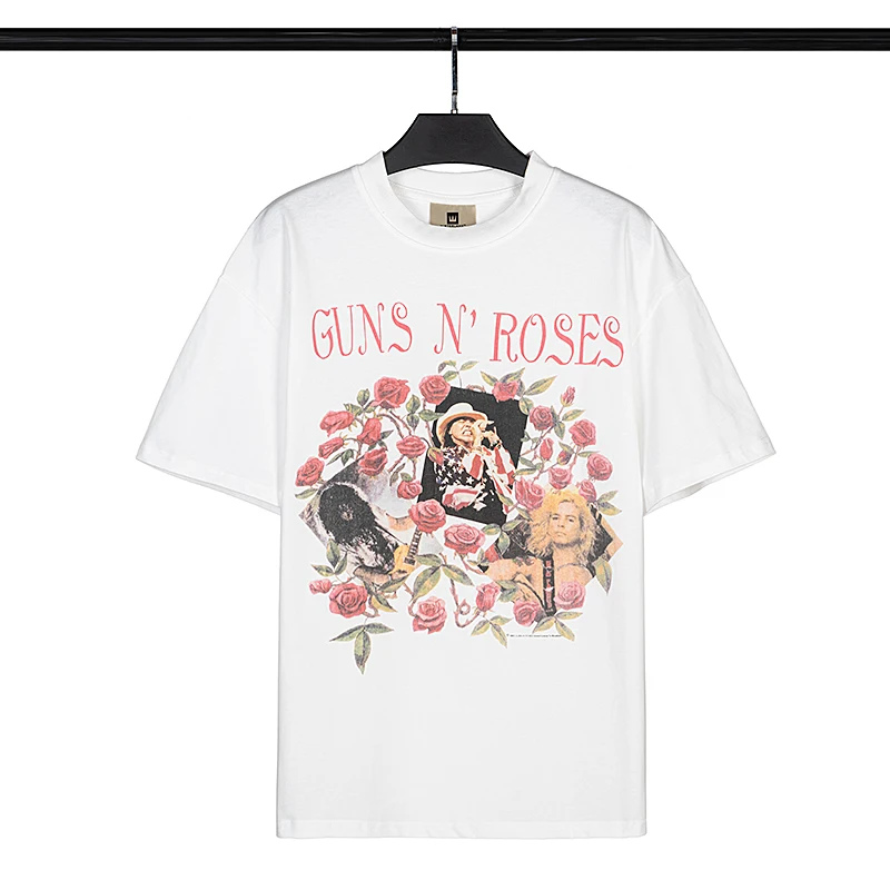 

High Street Pink Letters T-shirt Gunsn Rose Vintage Rose Print Top Tees