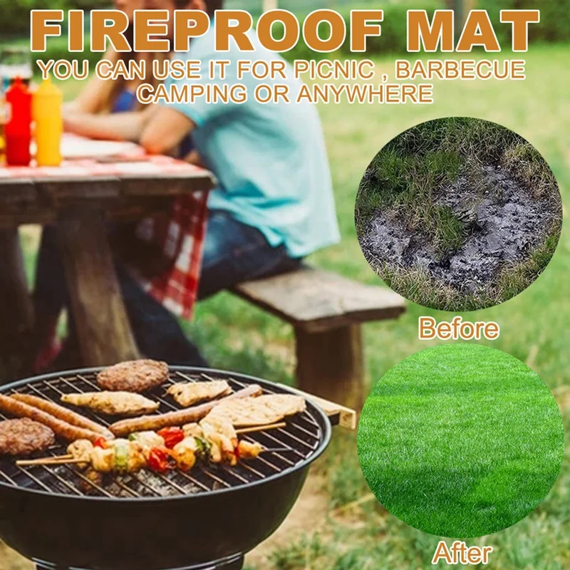 

BBQ Grill Mat Portable Fireproof Heat Resistant Roast Splatter Mat Backyard Floor Protective Rug Camping Tool