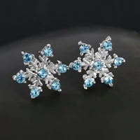 snowflake earrings aquamarine stud earrings girl engagement wedding anniversary gift party christmas jewelry earrings for women