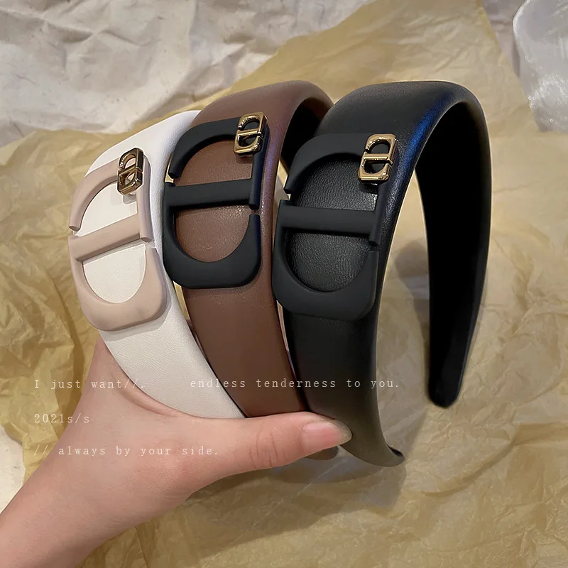 

Leather Face Wash Hair Hoop Korean Simple Wide Edge Design Sense Vintage Headband Ins Style Versatile Accessories