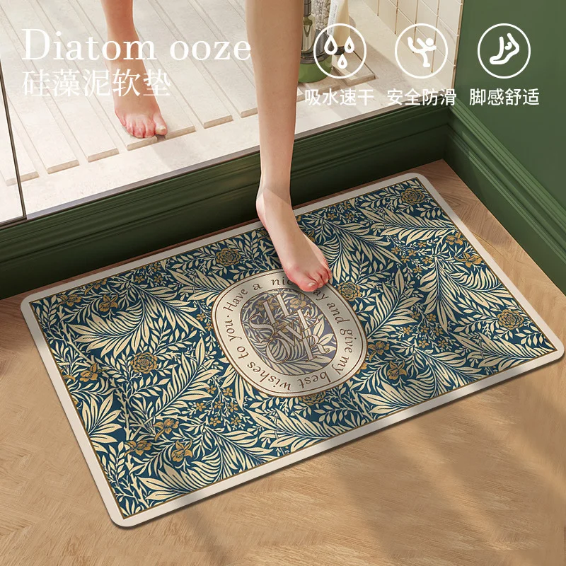 

Non-slip Bathroom Mat American Retro Diatom Mud Water Absorbent Quick Drying Entrance Door Mat Foot Mat Home Decor Floor Carpet
