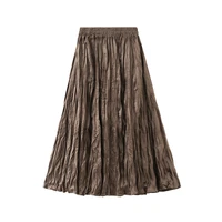 2022autumn winter velvet pleated skirt womens elastic high waist warm long vintage skirts female chic all match skirt