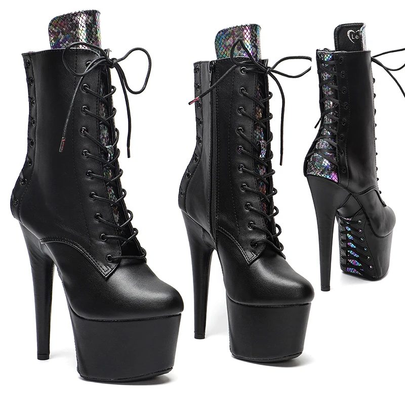 Leecabe  17CM/7inches color matching Pole dancing shoes High Heel platform Boots Ankle Boots Sexy Fetish Stripper Shoes 3B
