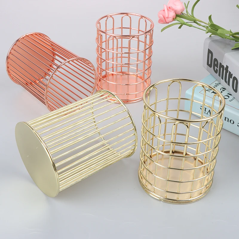 

1PC Metal Gold Rose Gold Box Desk Pen Pencil Organizer Desktop Pen Holder Office School Storage Case Home Decor Makeup Storage
