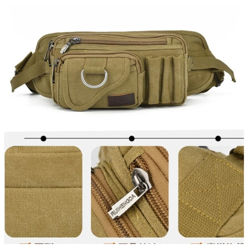 

Canvas Man's Waist Bags Casual Large Capacity Multiple Pockets Male Panny Pack Fashion Solid Belt Bags For Man Outdoor