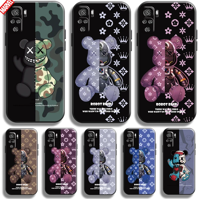 

Luxury Fashion Bear For Xiaomi Redmi Note 10 10T 10S Pro 5G Phone Case Black Soft Funda Liquid Silicon