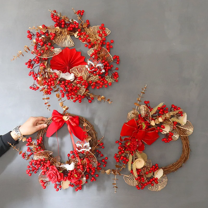 

Spring Festival New Year's Eve garland door hanging diy festive red fruit wreath New Year's door and window decoration props