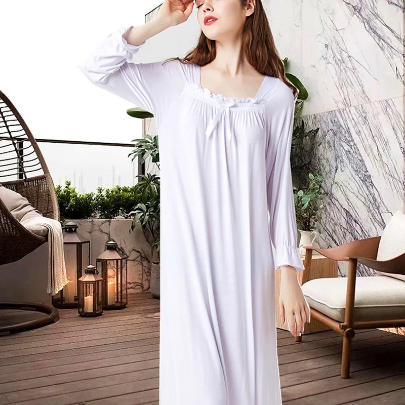 

Nightdress for Women Modal Long Sleeve Loose Nightgowns Spring Autumn Elegant Princess Sleepshirt Home Dressing Gowns Sleepdress