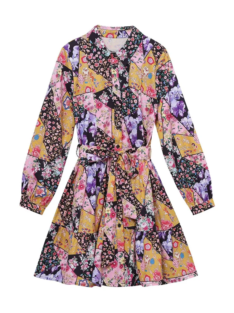 

Женское винтажное платье с длинным рукавом, широкое платье с цветочным принтом в стиле пэчворк, осень 2022