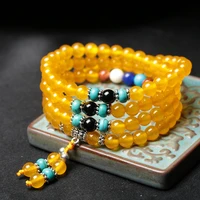 natural crystal chalcedony 108 multi circle buddha beads bracelet multi color tassel bangle jewelry wholesale drop ship
