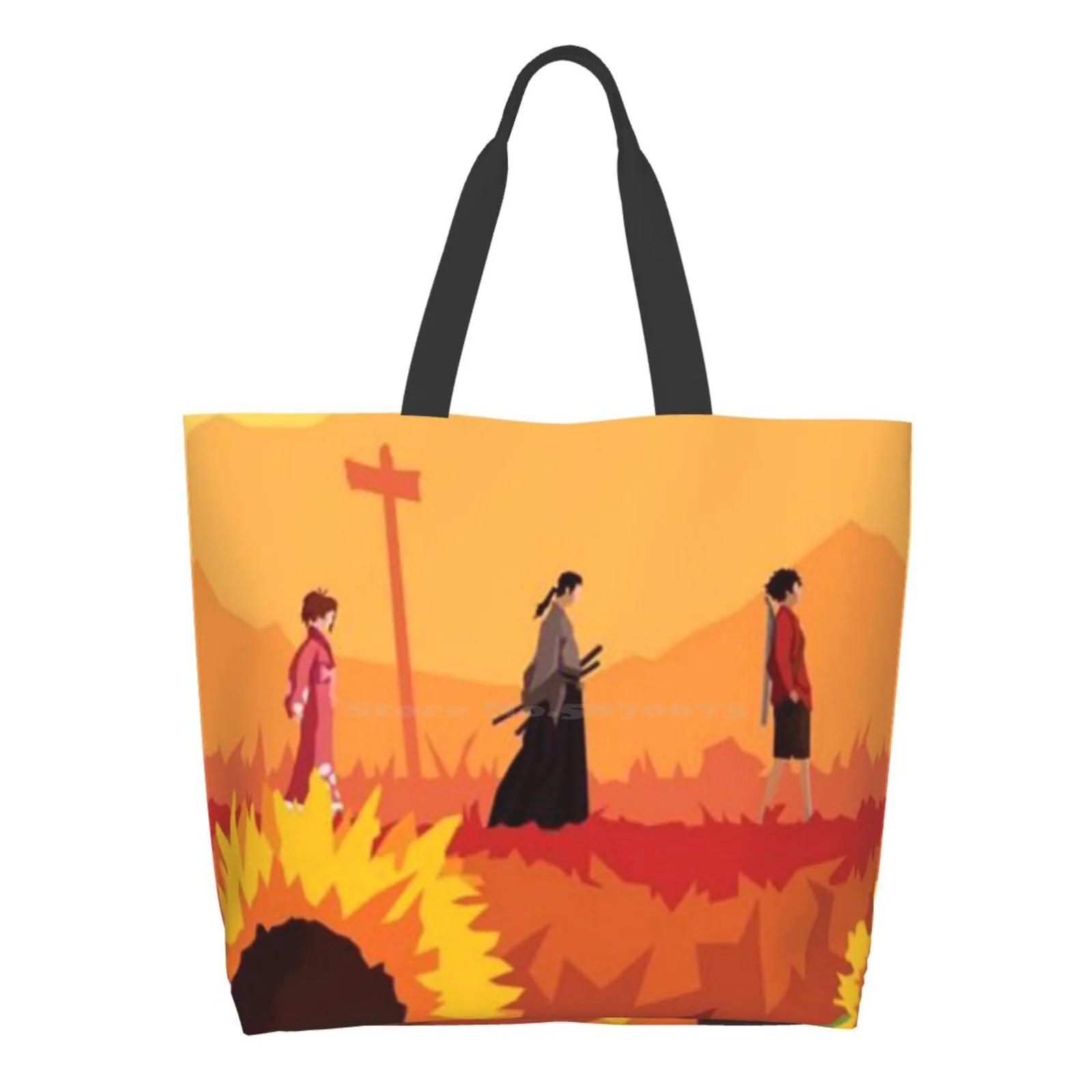 

Champloo Geometric Reusable Shopping Bag Tote Large Size Champloo Anime Japan Swords Katana Fuu Jin Mugen Sunset Sword Sunsets