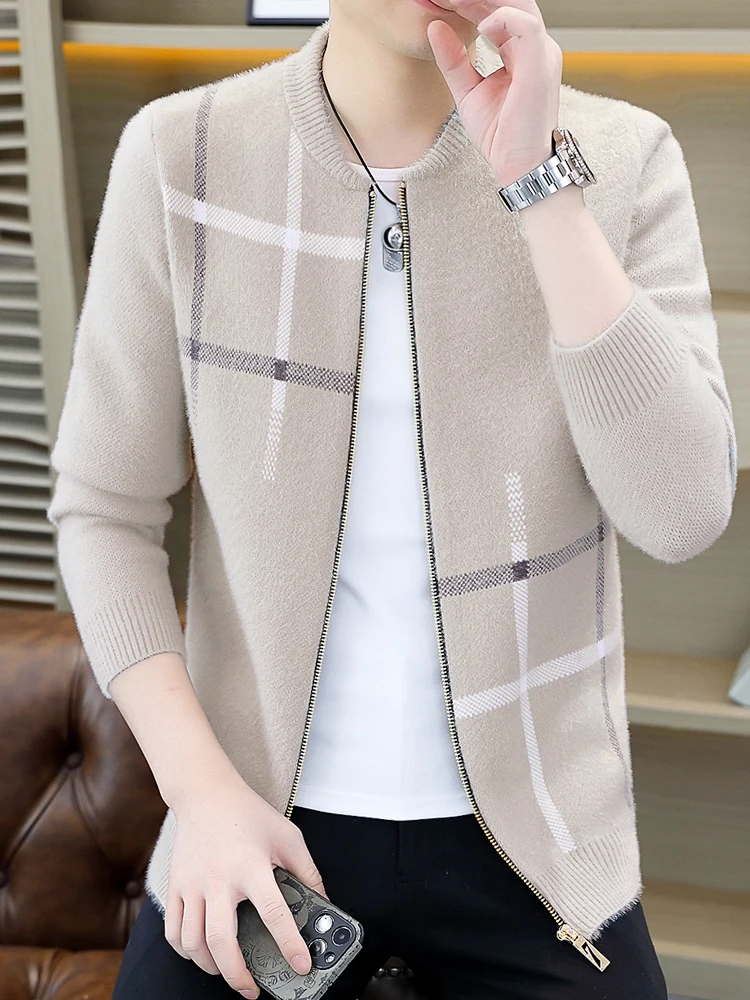 Sweater Men's Autumn and Winter Cardigan Baseball Uniform Collar Casual Outerwear Cotton Knitwear Outer Wear Imitation Mink V...