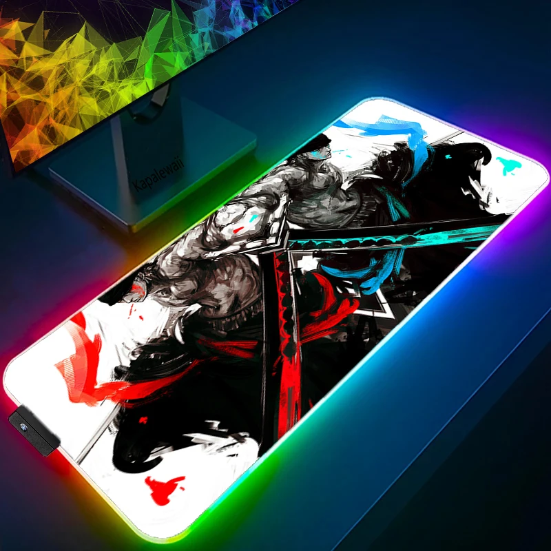 

RGB One Piece Mousepad Kawaii Gaming Accessories Non-slip Mouse Pad Anime LED Light Mausepad Tappetino Mouse Xxl Keyboard Mat