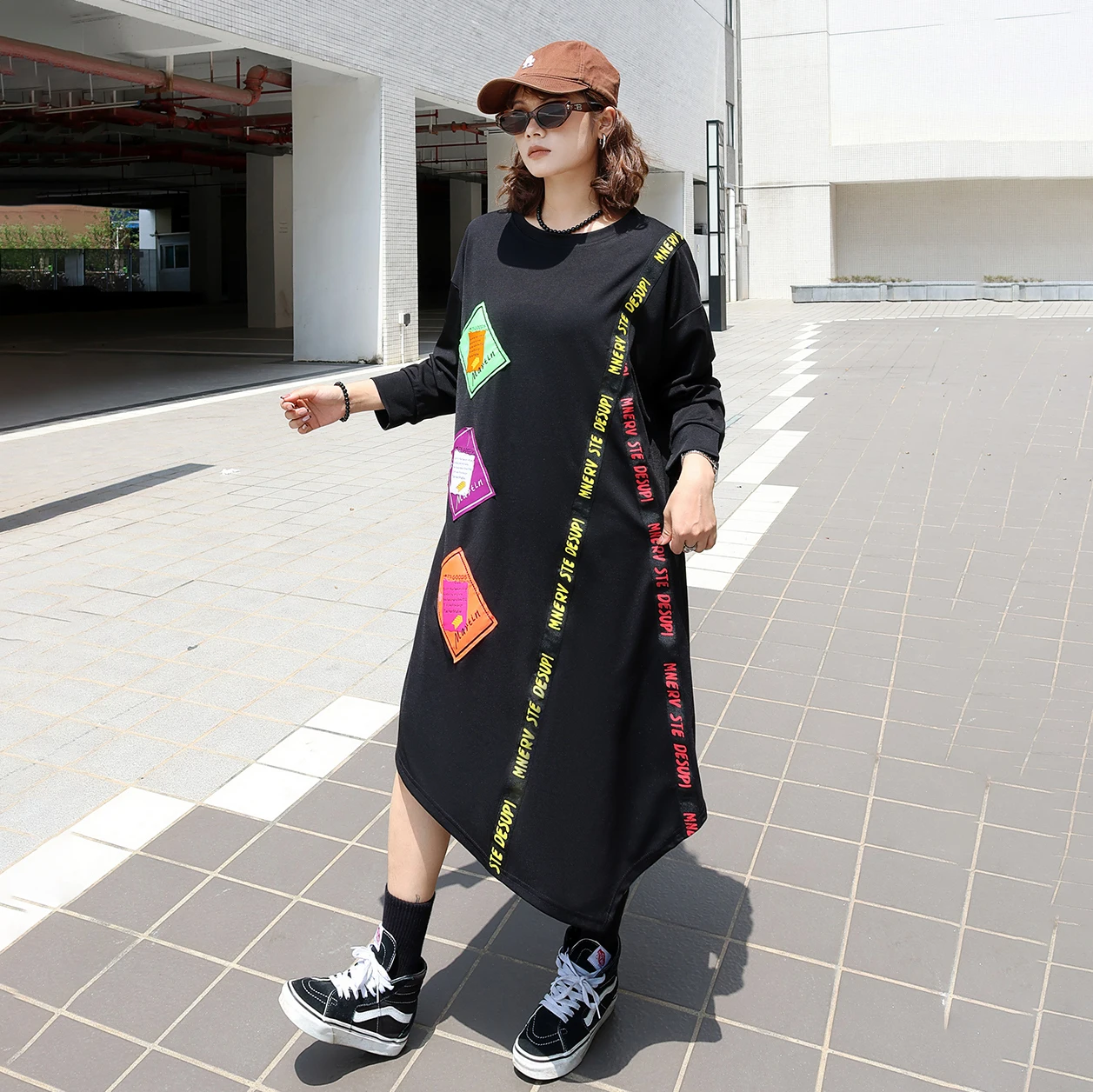 240950 Осенние модные платья нестандартной формы женские лоскутные свободные