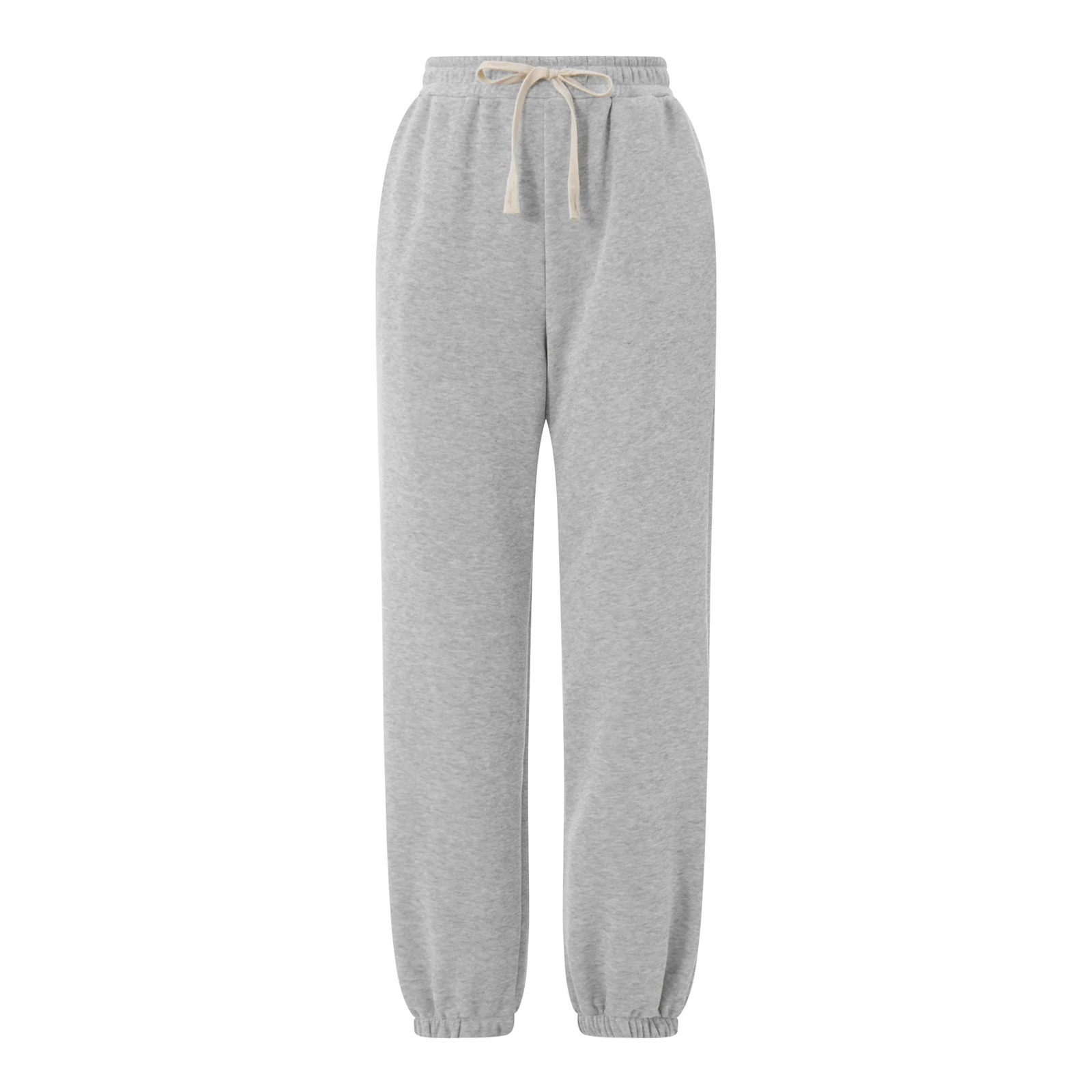 Women Gray Casual Pants Loose Drawstring Elastic Waist Solid Trousers Female Daily Sport Simple Pant