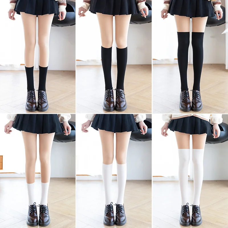 Tights Winter Women's Sock Pants Plus Velvet Fake High Tube Stitching Stockings Upper And Lower Skin Black Thickened Pantyhose