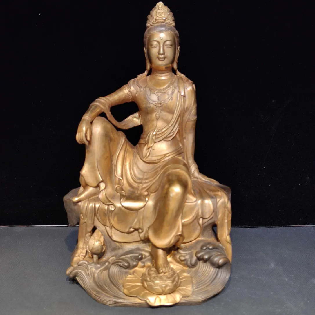 

Бронзовая позолоченная статуя Будды для отдыха Гуаньинь Бодхисаттва, 29 см