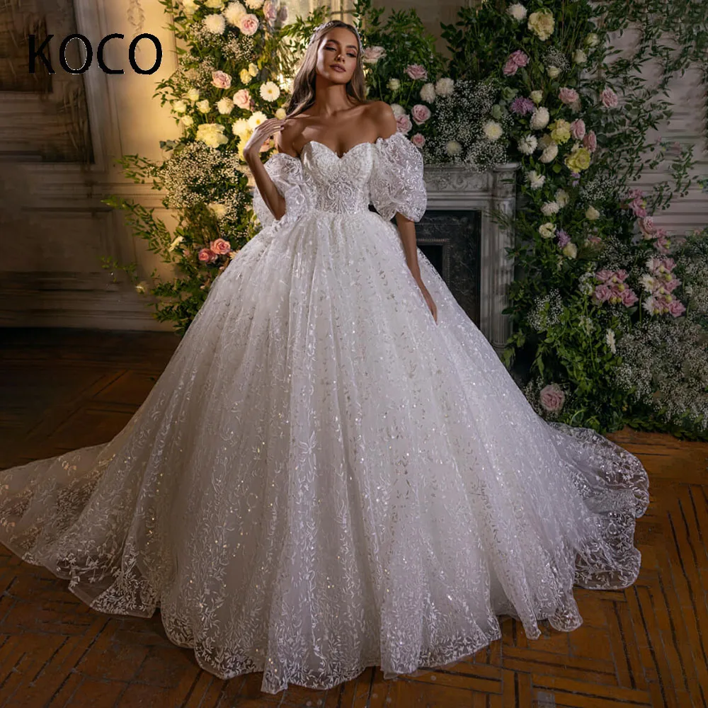 

MACDOUGAL Puff Sleeves vestido De Novia Wedding Dress Princess A-line Sweetheart Shine Court Train Custom Made For Women 2023