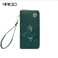 embroidered purse women 2022 new temperament cowhine large capacity long zippered hand bag handbag