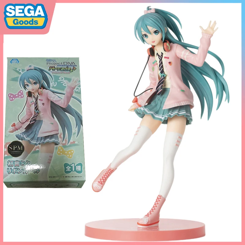 

SEGA Original Anime Figurine VOCALOID Hatsune Miku Ponytail Bow kawaii Spot PVC Action Collection Model Decration Toys For Boys