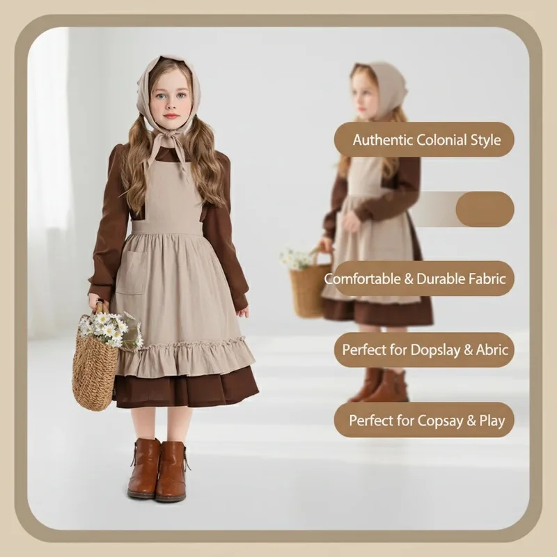 Фото Костюм горничной COSCinderella для девочек 3-8 лет, платье в колониальном стиле для косплея, комплект №3