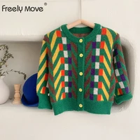 freely move new 2022 autumn baby girls knitted cardigan coats korean style geometric toddlers kids sweaters children clothes