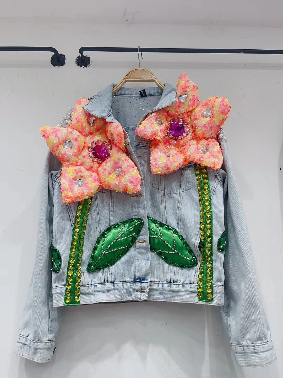 

Street Denim Jacket for Women 2022 Autumn and Winter New Beading Sequined Flower Loose Jeans Coat Outwear Girls Coat Chaqueta