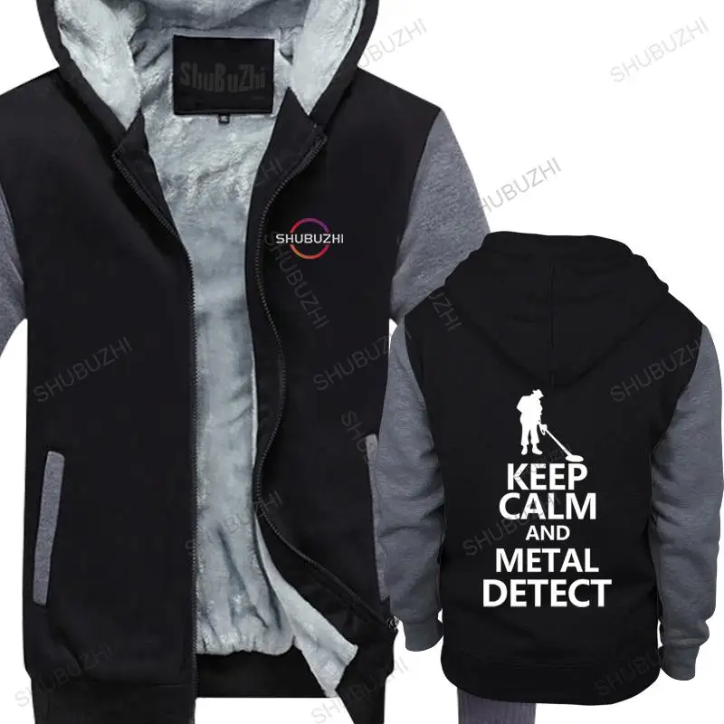 Мужские зимние толстовки флисовый винтажный пуловер KEEP CALM METAL DETECT унисекс
