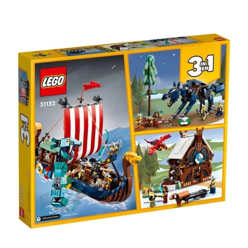 LEGO®Конструктор корабля викингов и Строительный набор змеи Мидгарда (31132 шт.) 3 в 1