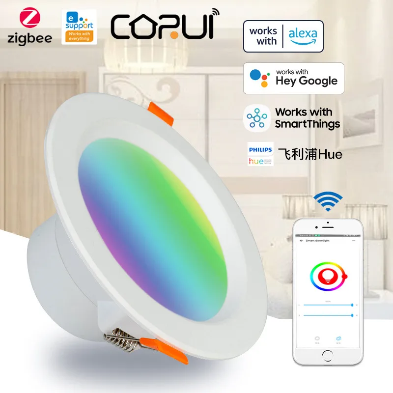 

CORUI EWeLink Zigbee 3.0 Smart Downlight RGBCW LED Recessed Ceiling Light Voice Control Work With Alexa Google Home Smart Life