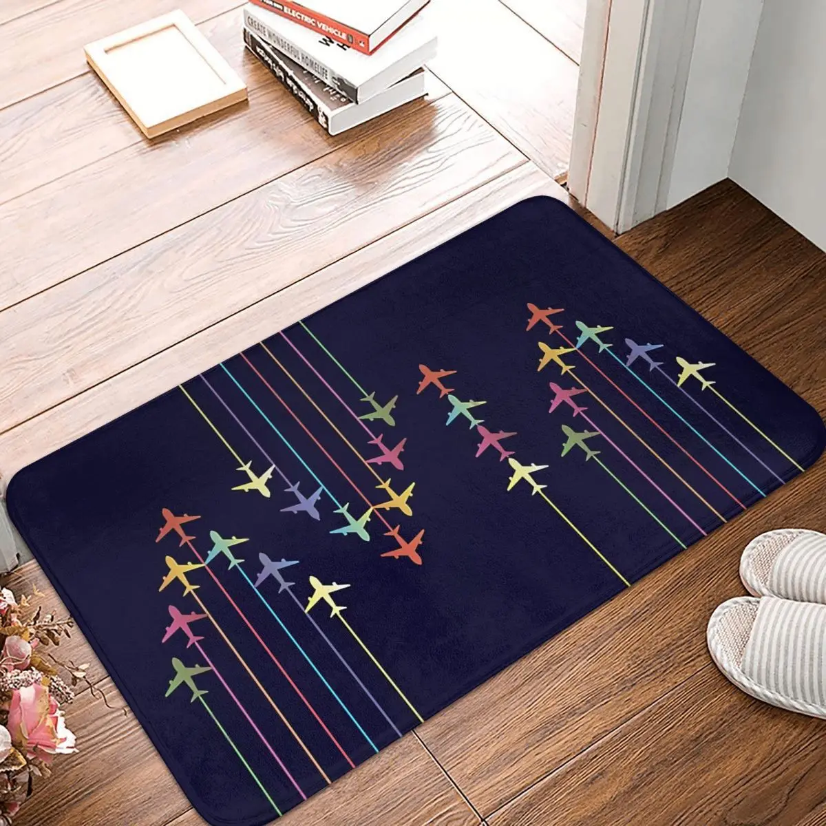 

Art Non-slip Doormat Colorful Aviation Plane Silhouettes Bath Kitchen Mat Prayer Carpet Home Pattern Decor