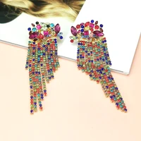 flower design crystal long tassel earrings for women colorful rhinestones drop dangle earring statement jewelry uken