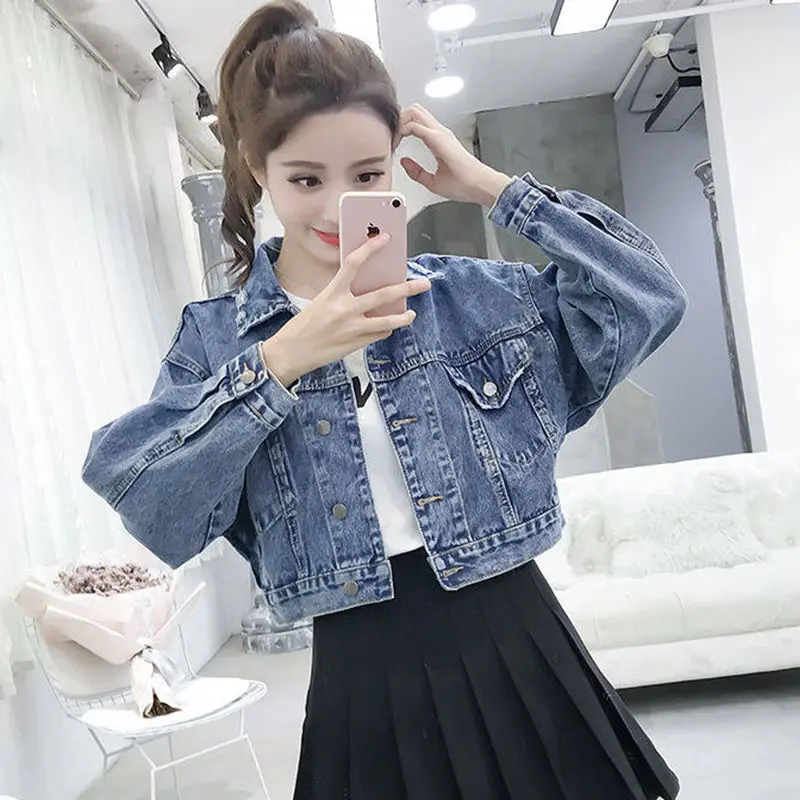 

Denim jacket women's loose short coat 2022 spring new Korean BF all-match bat sleeve denim jacket for students A873