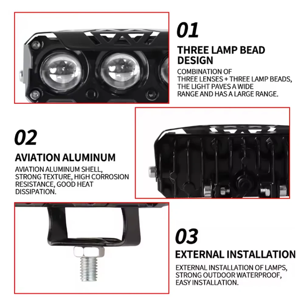 Фото 3LED мотоциклетный светодиодный прожектор, двухцветные противотуманные фары для легковых автомобилей, грузовиков, внедорожников, мини-объектив, фары дальнего света, аксессуары для мотоциклов №3