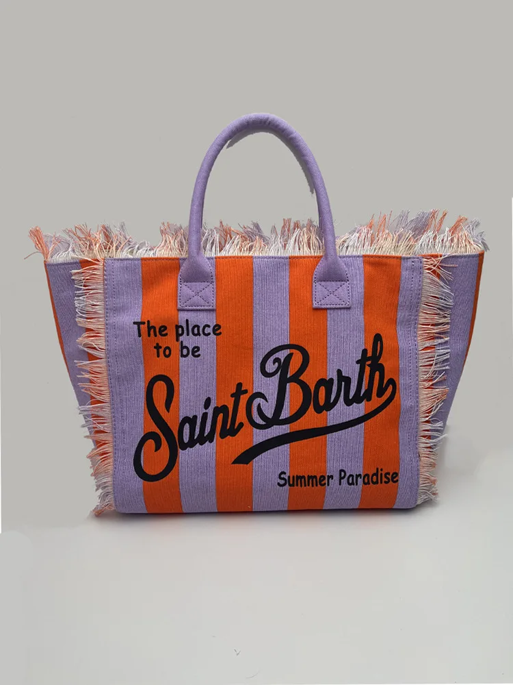 Новая женская вместительная Холщовая Сумка SAINT BARTH в полоску ручной работы с