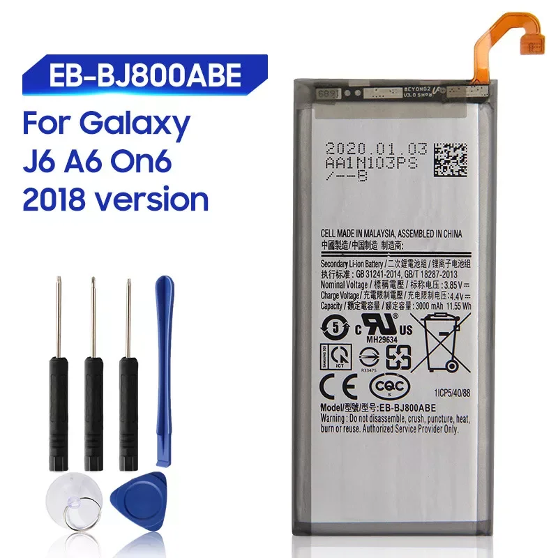 

Replacement Battery For Samsung Galaxy J6 2018 version A6 On6 SM-A600F J600 EB-BJ800ABE Rechargeable Battery 3000mAh