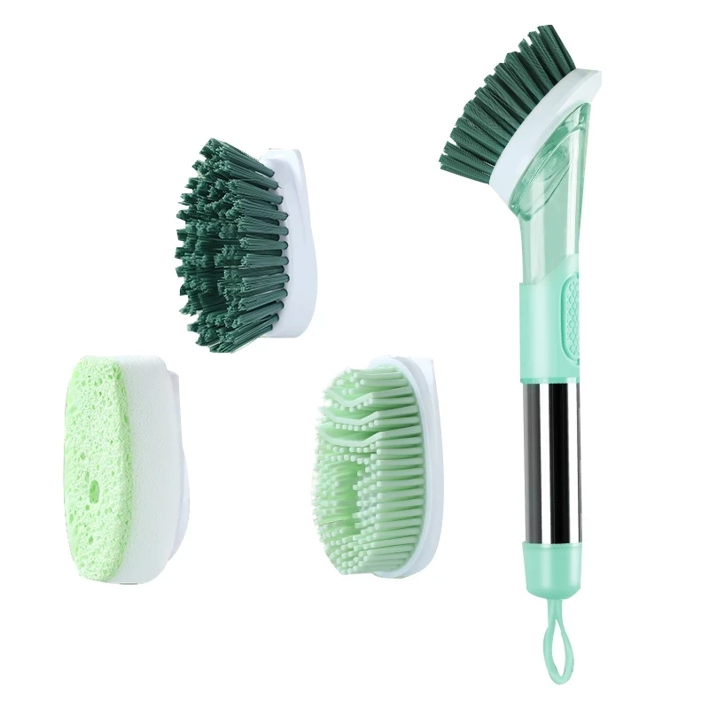 

Kitchen Silicone Cleaning Brush 3 In 1 Long Handle Cleaing Brush With Removable Brush Sponge Dispenser Dishwashing Brush