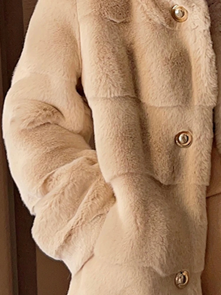 2023 New Winter Log Striped Warm woman Fluffy Faux Mink Fur Coat Stand Collar Korean Luxury Designer Overcoat Women  шуба норка images - 6