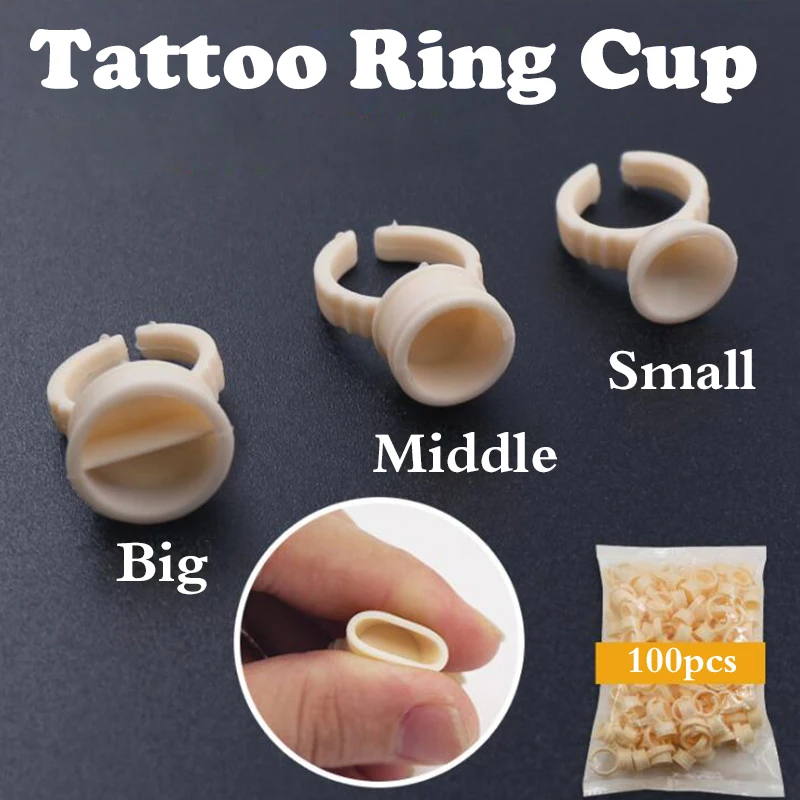 

100pcs Disposable Caps Microblading Yellow Ring Tattoo Ink Cup For Tattoo Needle Supplies Accessories Makeup Tattoo Tools