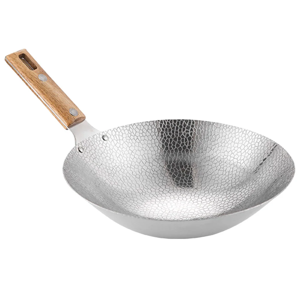

22CM Cooking Wok Frying Pan Stainless Steel Wok Traditional Wok with Wooden Handle Gas Stove Cooking Wok Kitchen Cooking Pot