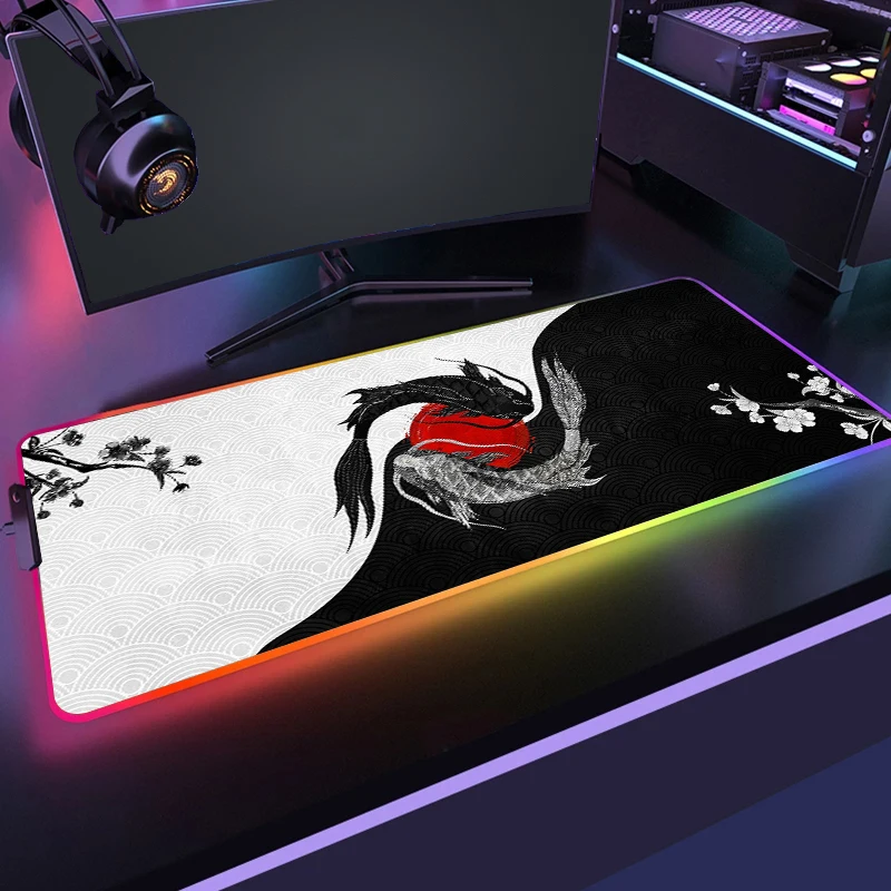 

RGB игровой коврик для мыши с подсветкой, Koi искусство, HD Стандартный Большой игровой компьютерный коврик для мыши, офисный игровой коврик