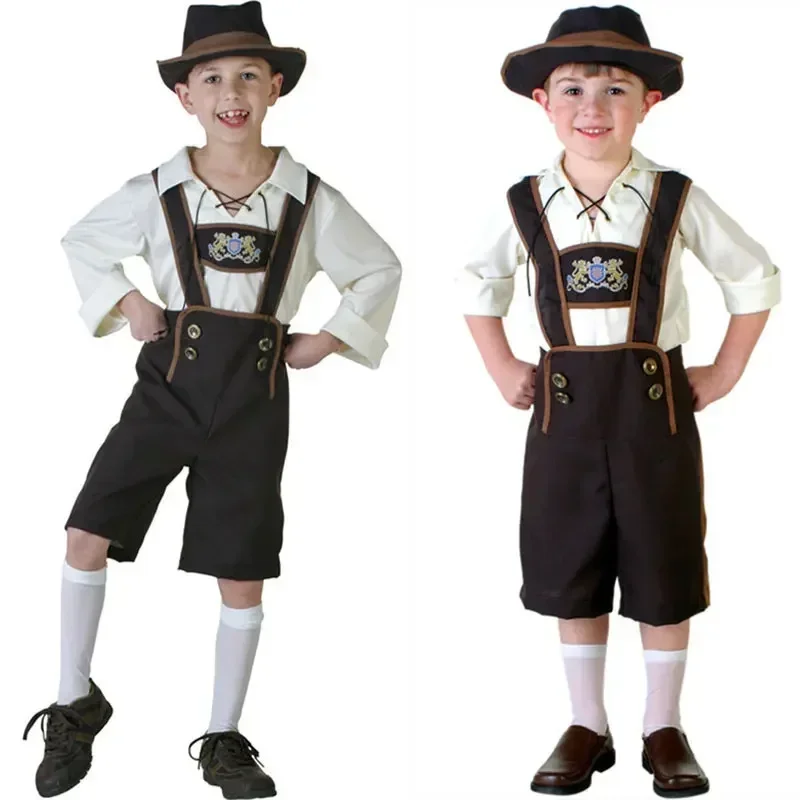 Фото Детский костюм Октоберфеста Lederhosen, наряд для мальчиков, немецкий баварский традиционный пивной комбинезон для косплея, детский праздничный наряд №1