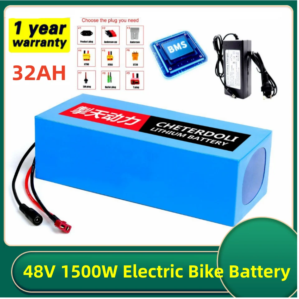 

Aleaivy 48V 32ah 1500W Electric Bike Battery 48V 20ah 24ah 18ah 15ah 18650 Lithium Batteries for 54.6v750W 1000W Ebike Motor