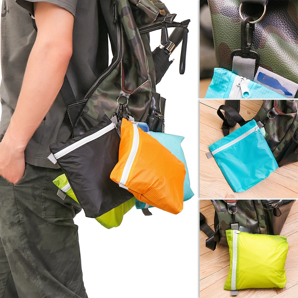 

1PC 4 Color Nylon Coated Silicon Fabric Waterproof Zipper Hook Storage Bag Outdoor Camping Hiking Pocket Pouch Organizer 2022