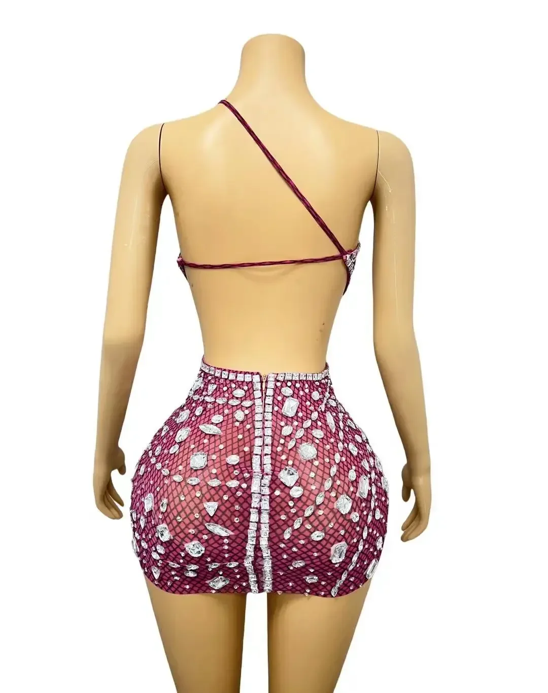 Блестящая сексуальная мини-юбка со стразами и открытой спиной клубный