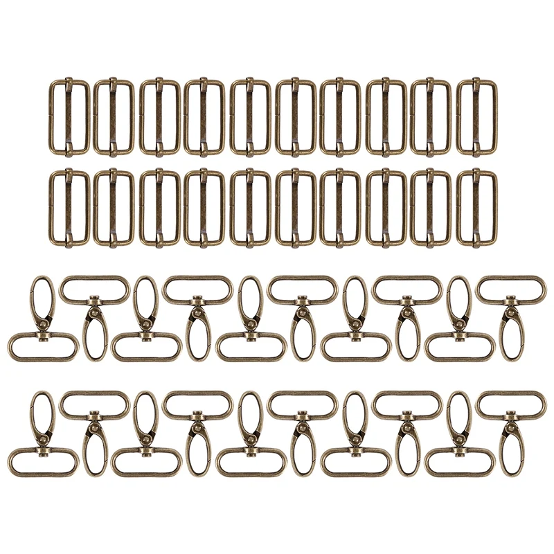 

60Pcs 32Mm Metal D Rings For Gags Swivel Snap Hooks Tri-Glide Buckles For Handbag Hardware (Bronze)