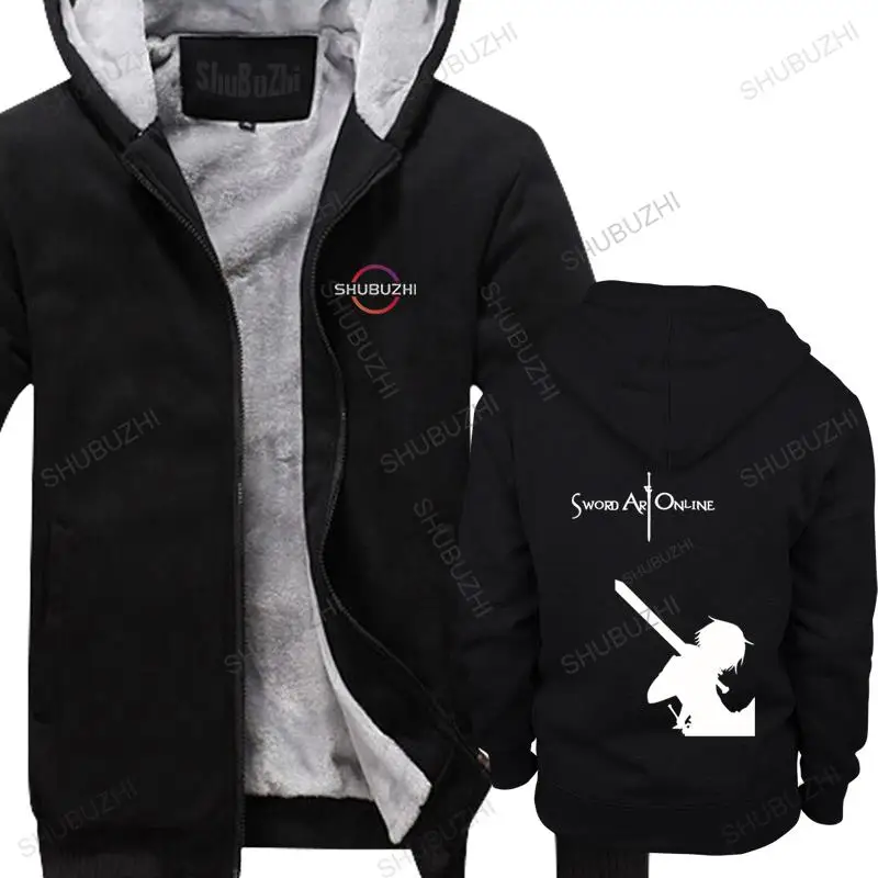 

men's shubuzhi brand thick hoodies winter jacket zipper Sword Art Online SAO anime Printed Mens unisex fleece outwear hoody