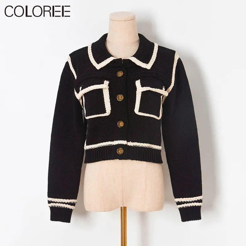 

Женский винтажный кардиган с карманами, белый или черный трикотажный свитер в Корейском стиле, Осень-зима 2019