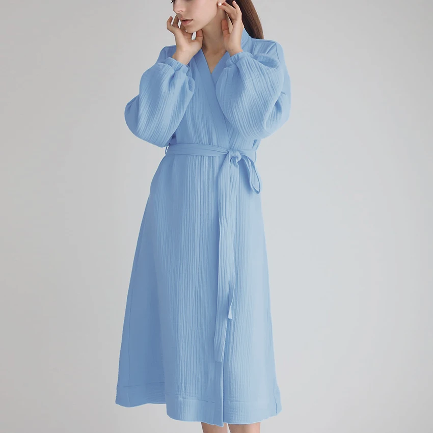 

Hiloc Lantern Sleeves Long Robe Cotton Sleepwear Women'S Kimono Sashes Elegant Bathrobe Female Nightie 2022 Robes Women Dresses