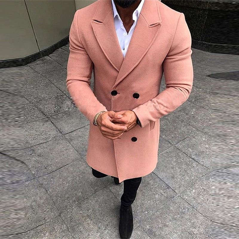 

Куртка мужская шерстяная однотонная, повседневная приталенная, с отложным воротником и длинным рукавом, однобортное длинное пальто средне...